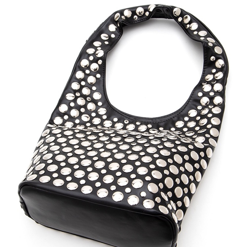 Black & Silver Studded Slouchy Hobo Bag - Picture 5 of 7
